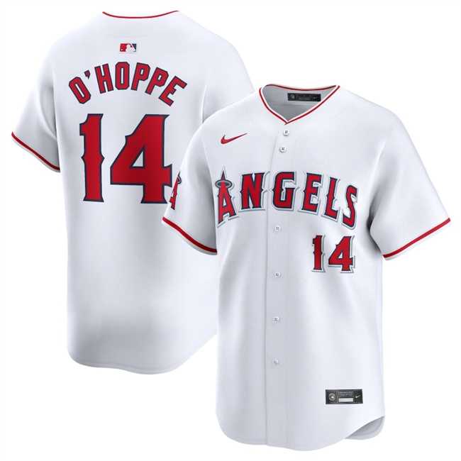 Mens Los Angeles Angels #14 Logan OHoppe White Home Limited Stitched Baseball Jersey Dzhi